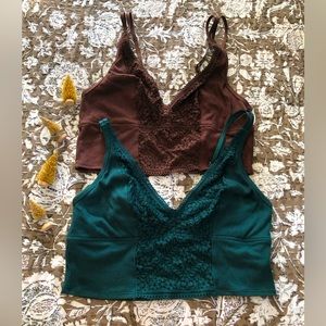 Aerie Superchill Cozy Lace Ribbed Bra Tops Size Large DD Cup Green & Brown